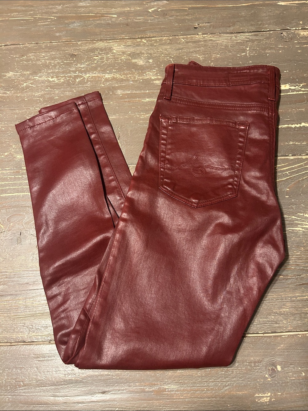 Ag Adriano Goldschmied Women's Coated denim Leather Skinny Jeans - Wine - Picture 1 of 8